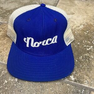 VINTAGE 80s New Era Tractor‎ Farm Work Snap Back Trucker Hat White Blue Thrashed
